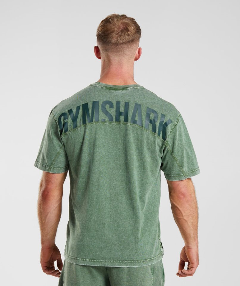 Men\'s Gymshark Power Washed T-Shirts Green | CA 6103DN